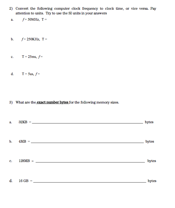 Solved 2) Convert the following computer clock frequency to | Chegg.com