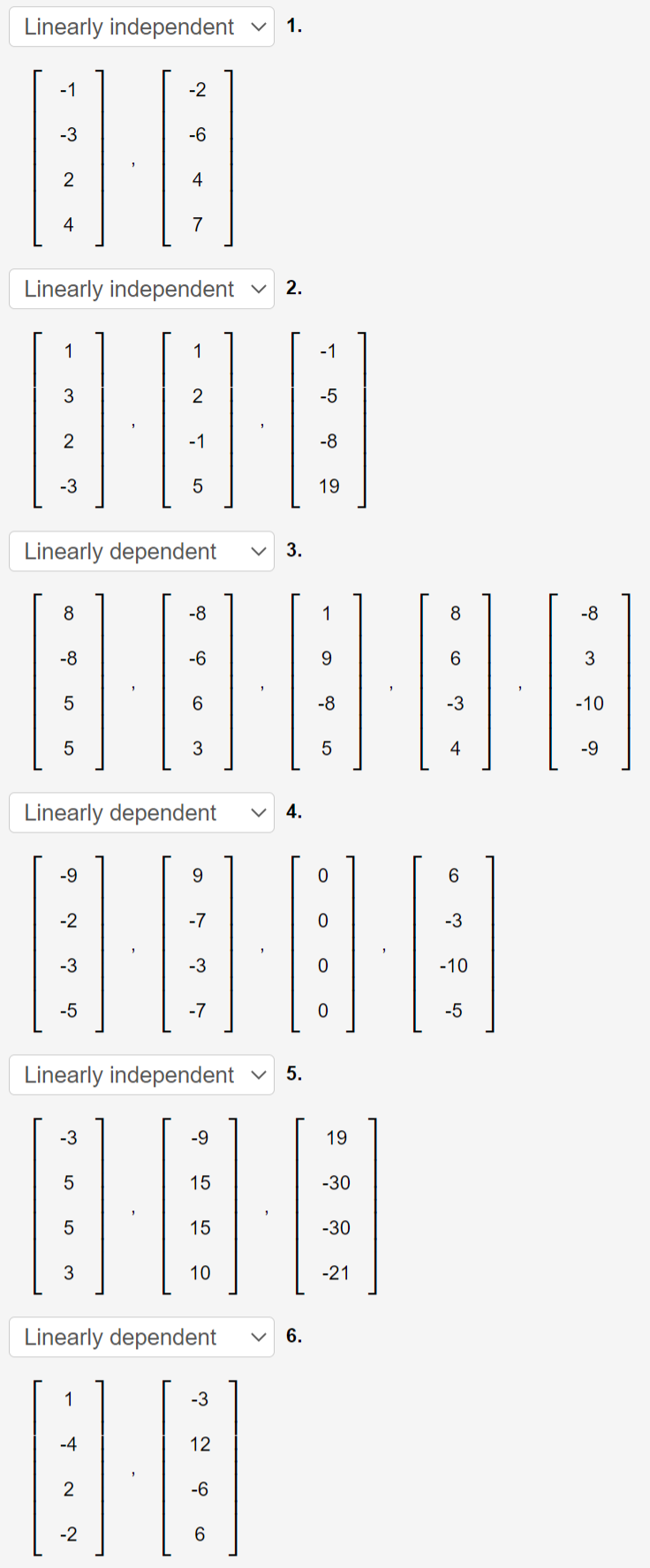 Solved Determine which of the following sets of vectors are | Chegg.com