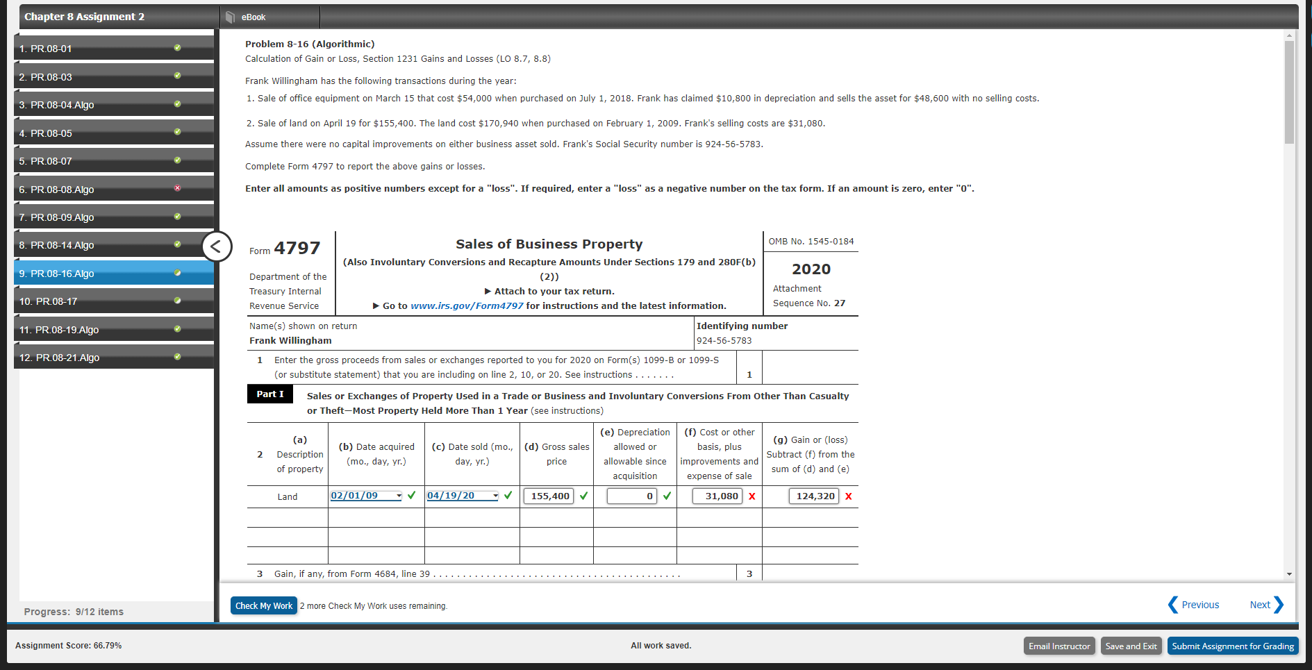 Chapter 8 Assignment 2 eBook 1. PR.08-01 Problem 8-16 | Chegg.com