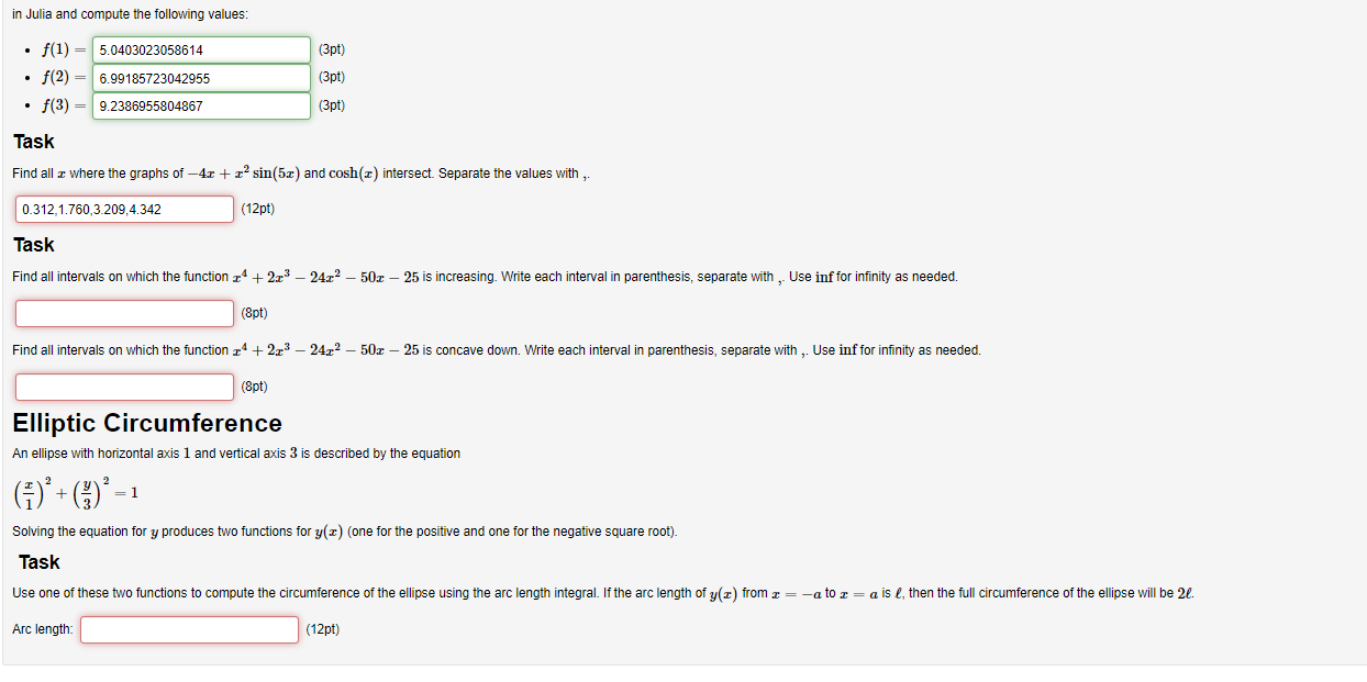 Solved in Julia and compute the following values: - f(1)= | Chegg.com