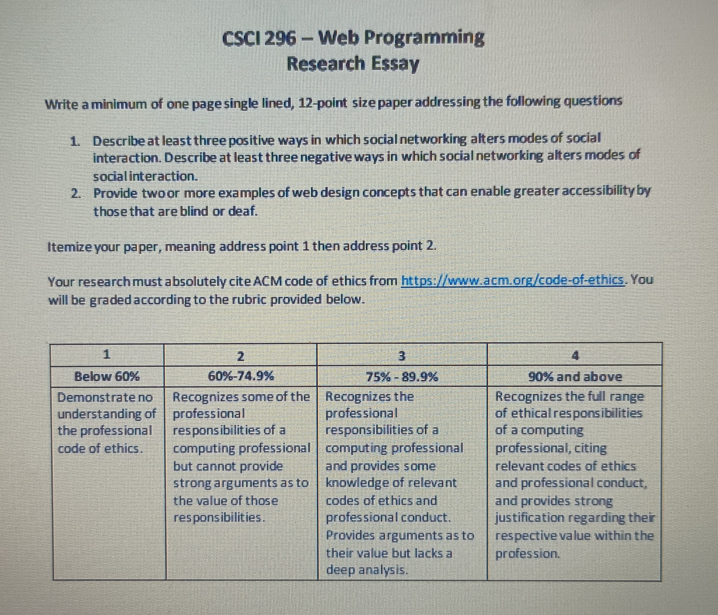 CSCl 296 - Web Programming Research Essay Write a | Chegg.com
