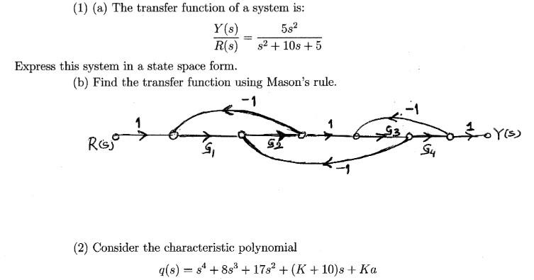 Solved (1) (a) The transfer function of a system is: Y(s) | Chegg.com