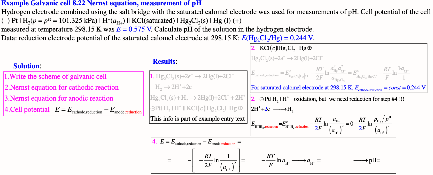 Solved Example Galvanic cell 8.22 Nernst equation,