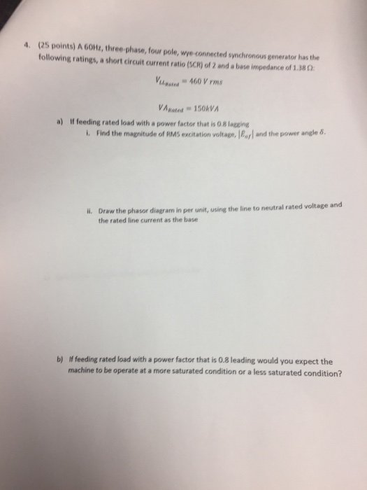 Solved A 60Hz, Three-phase, Four Pole, Wye-connected | Chegg.com
