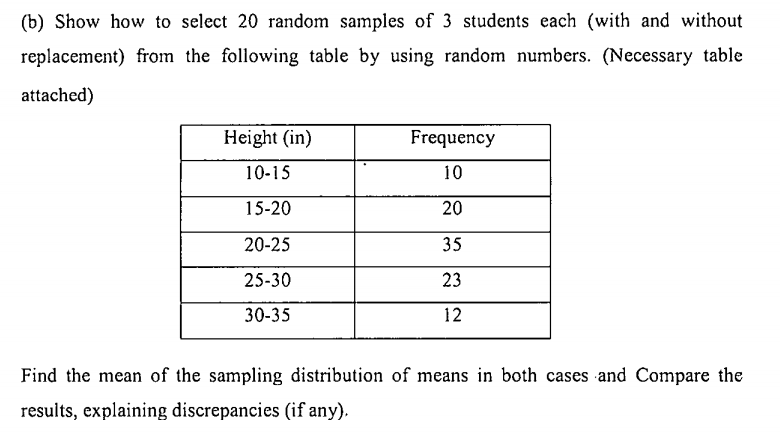 (b) Show how to select 20 random samples of 3 | Chegg.com