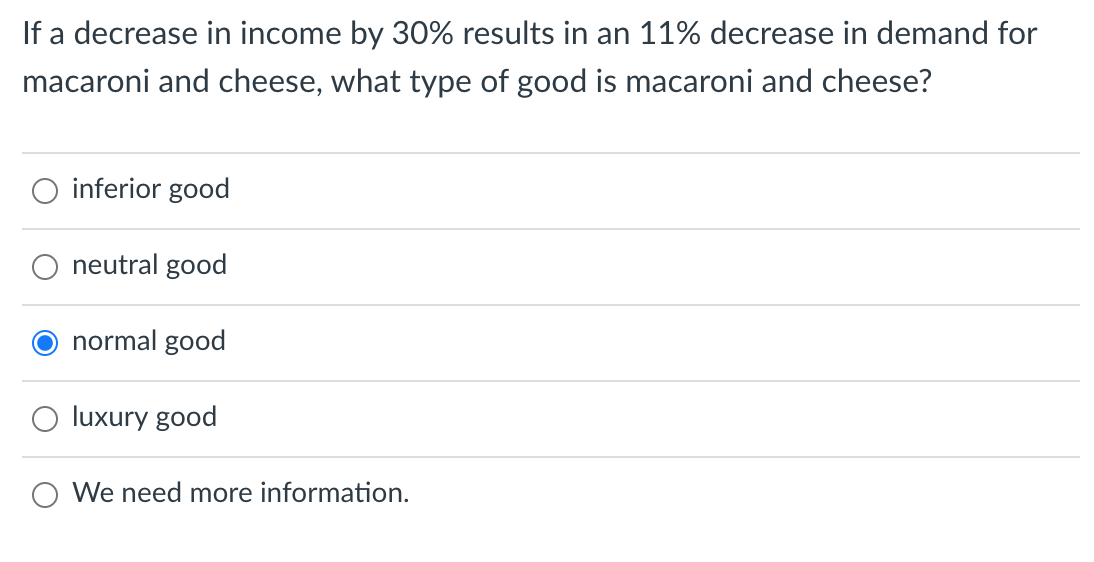 Solved If a decrease in income by 30% results in an 11% | Chegg.com