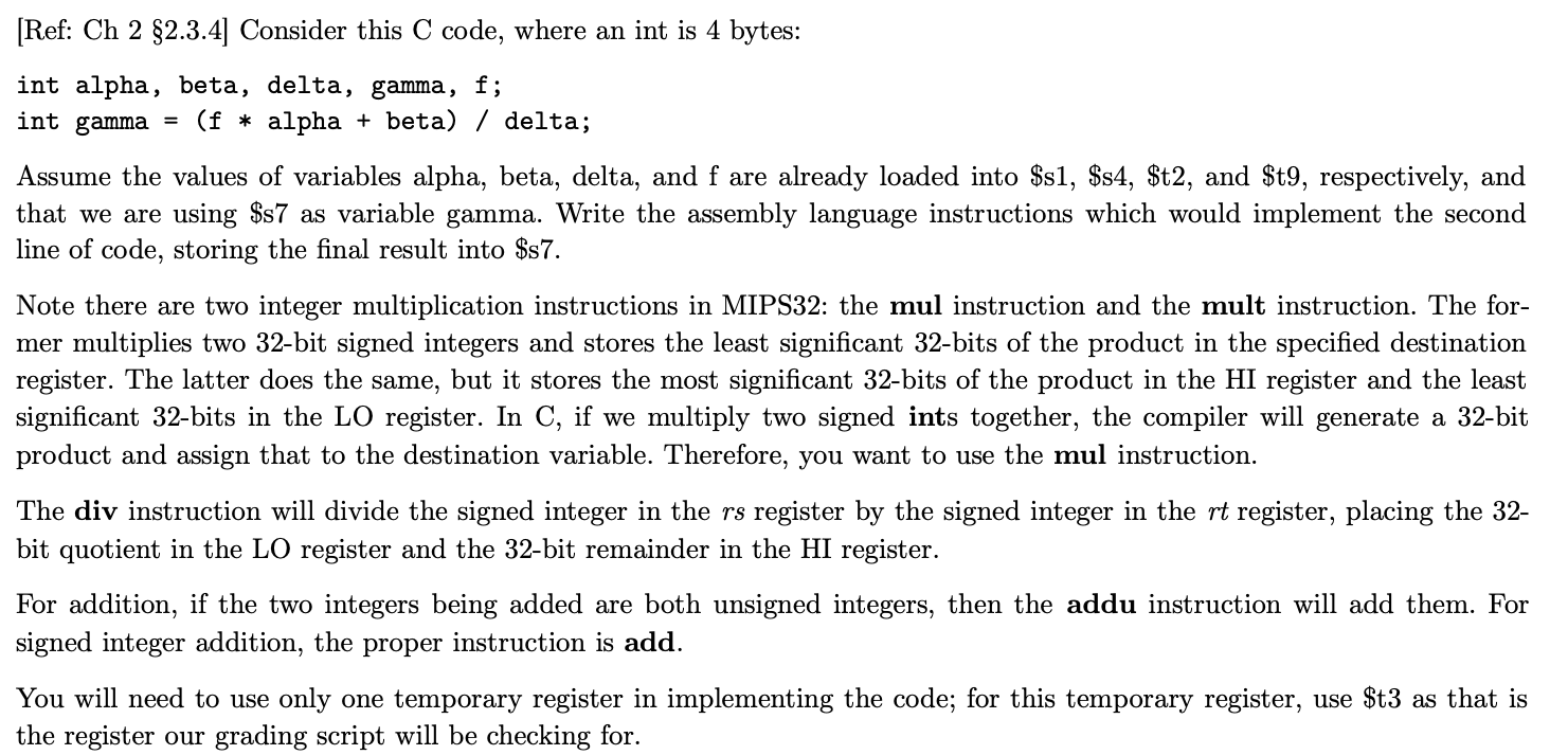 Solved (Ref: Ch 2 $2.3.4] Consider this C code, where an int | Chegg.com