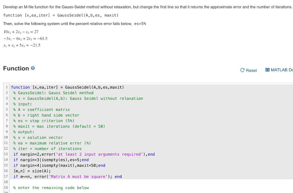 Solved Develop An M-file Function For The Gauss-Seidel | Chegg.com