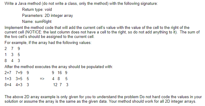 Solved Write a Java method (do not write a class, only the | Chegg.com