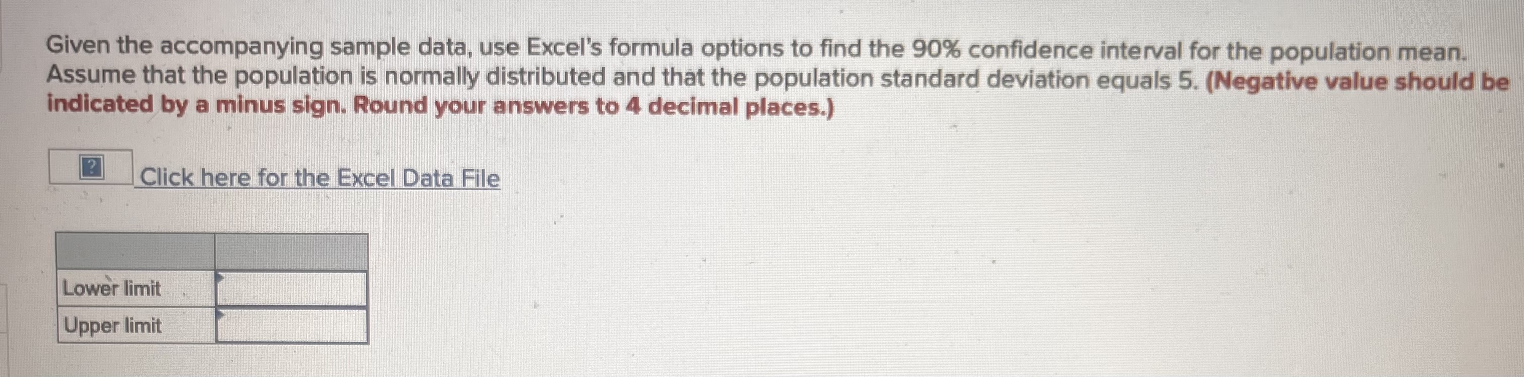 Solved Given the accompanying sample data, use Excel's | Chegg.com