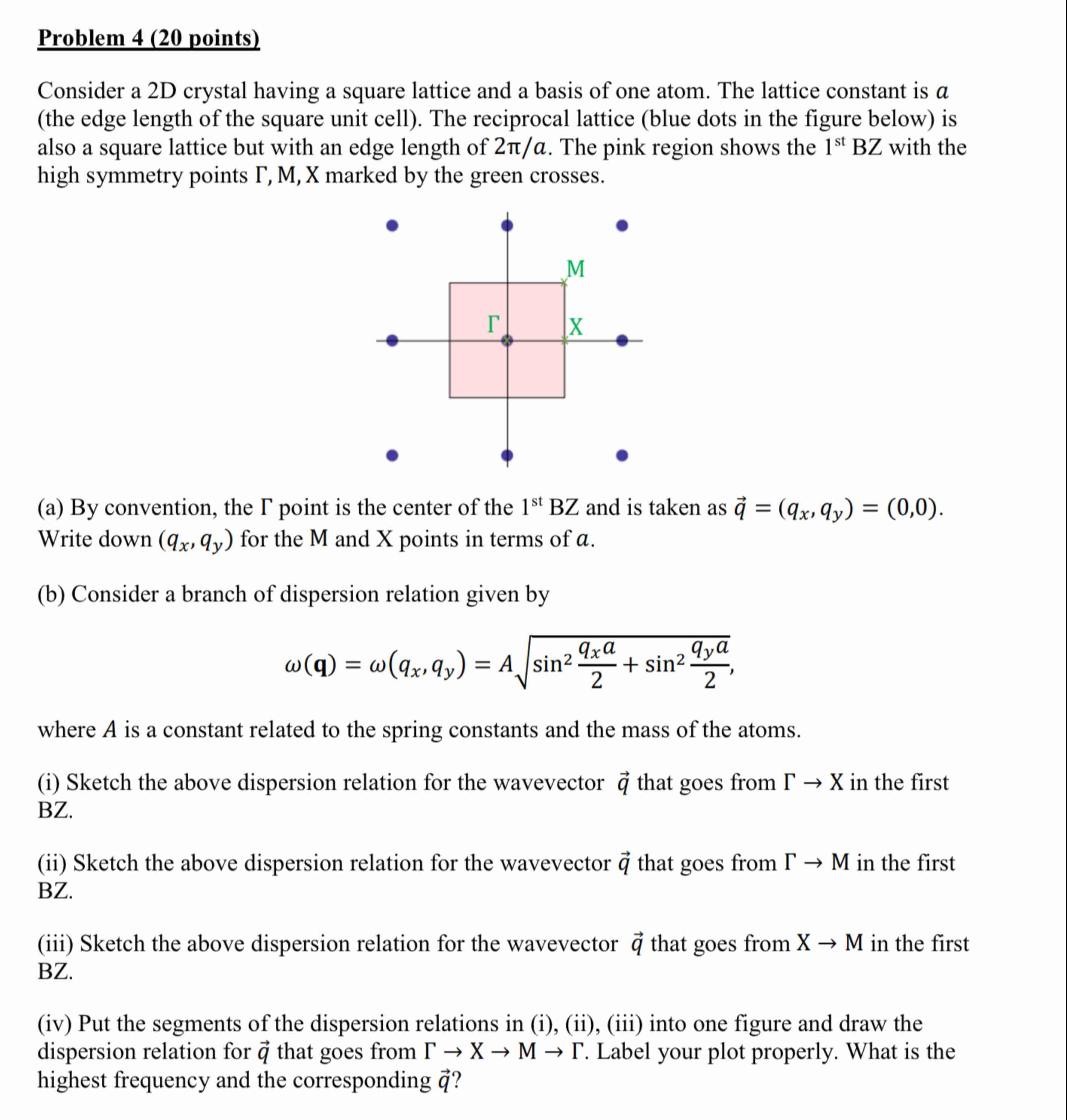 Solved Problem 4 (20 ﻿points)Consider a 2D ﻿crystal having a | Chegg.com