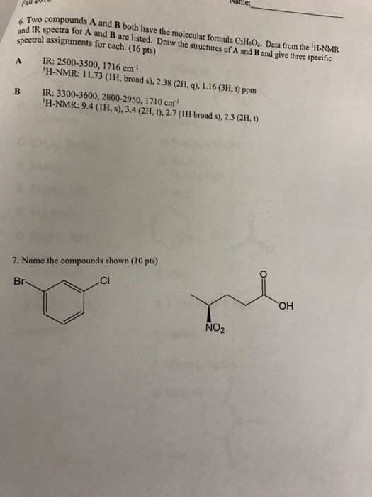 Solved Two Compounds A And B Both Have The Molecular Formula | Chegg.com