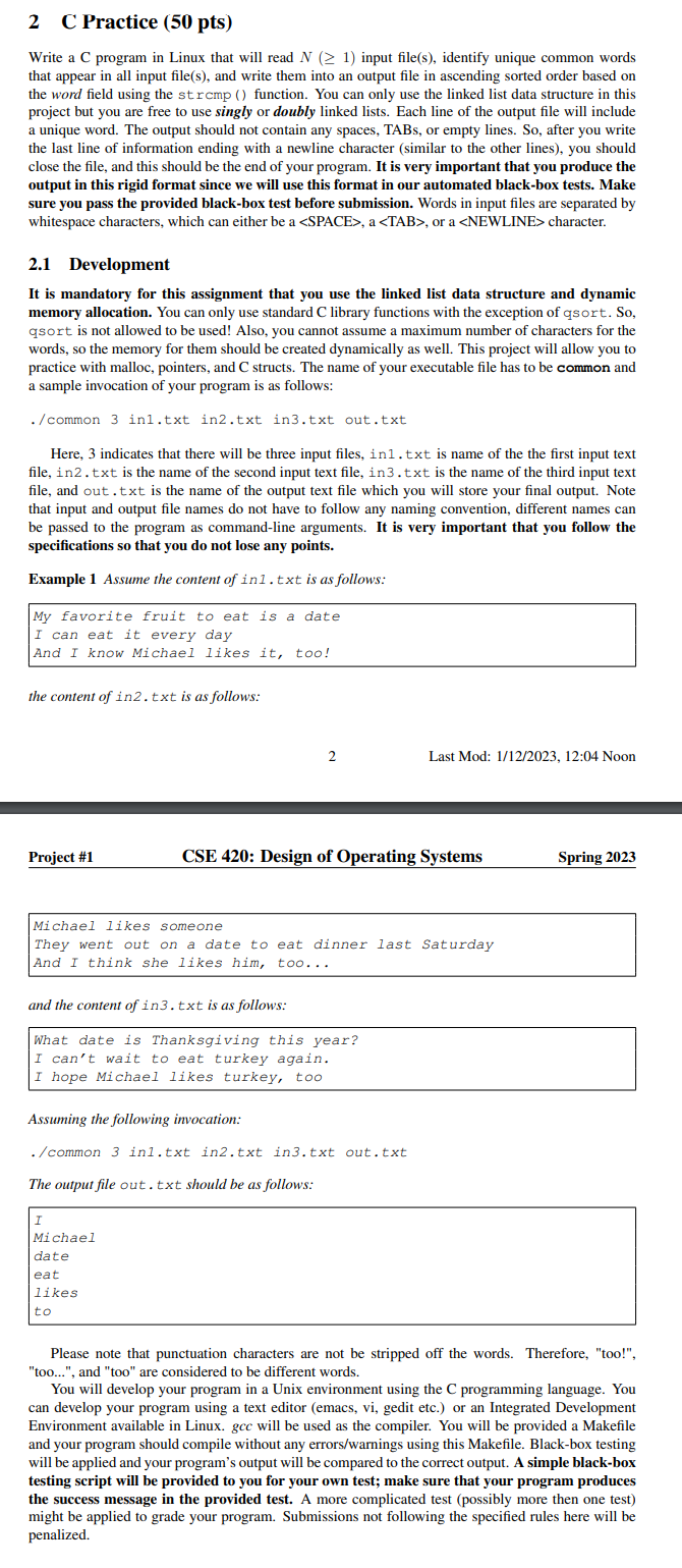 Solved 2 C Practice (50 pts) Write a C program in Linux that | Chegg.com