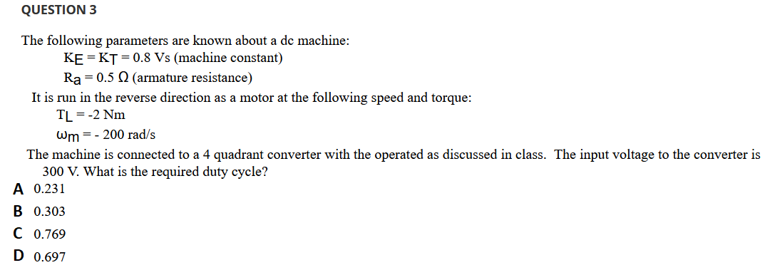 Solved The following parameters are known about a dc | Chegg.com