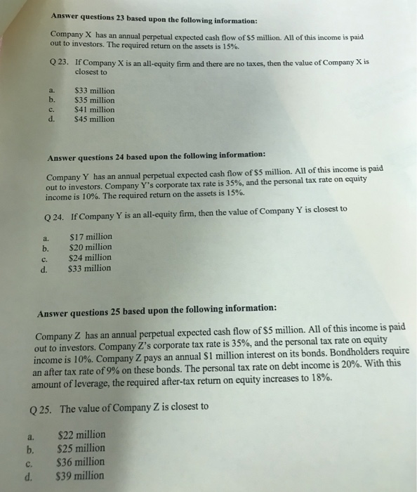 Solved Answer questions 23 based upon the following | Chegg.com