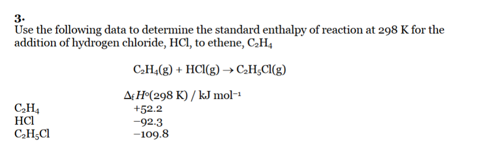 Solved 3. Use the following data to determine the standard Chegg