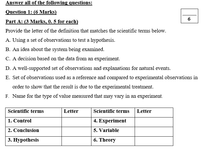 Solved Answer All Of The Following Questions: Question 1: (6 | Chegg.com