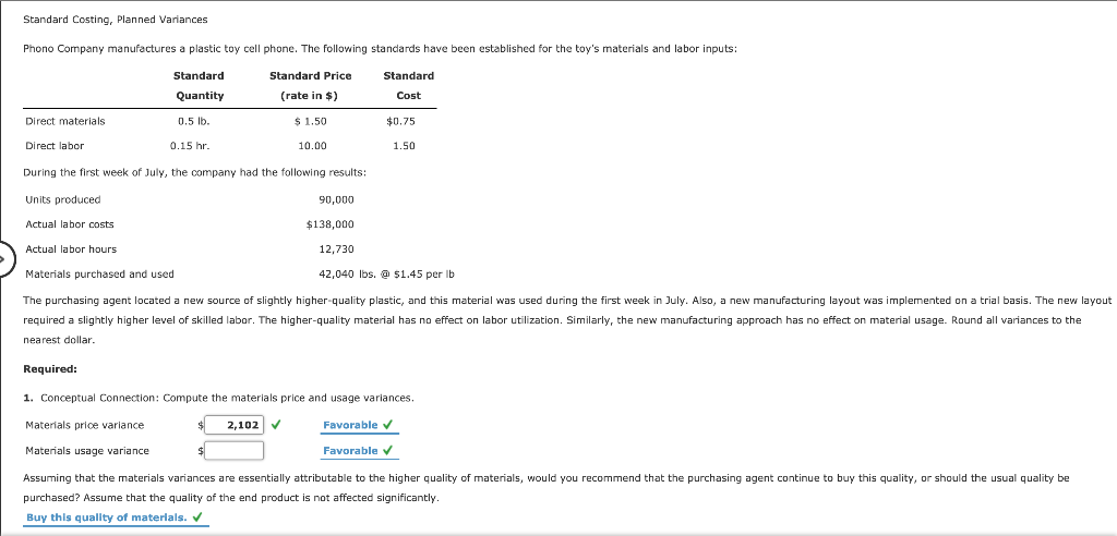 Solved Standard Costing, Planned Variances Phono Company | Chegg.com