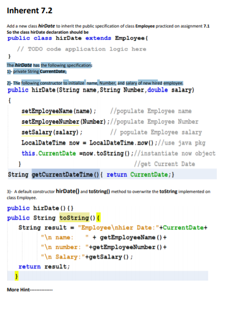 Solved Inherent 7 2 Add A New Class Hirdate To Inherit Th Chegg Com