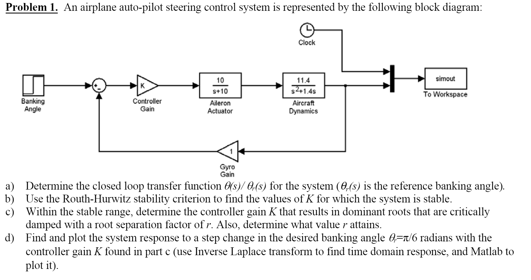Solved Problem 1. An airplane autopilot steering control
