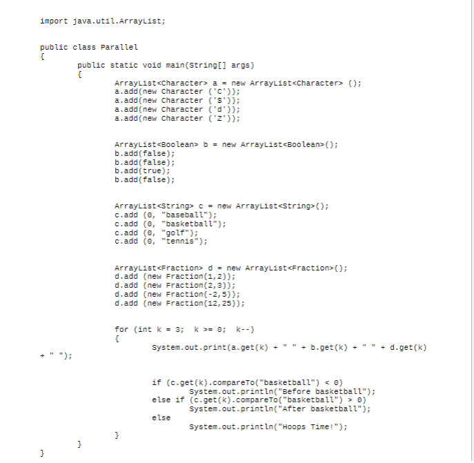 Working with ArrayLists 1. Let's consider the Java | Chegg.com