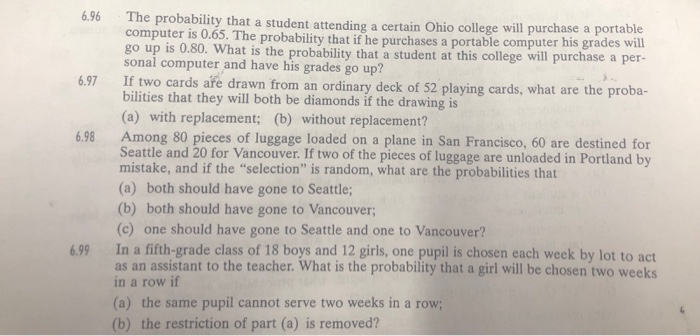 Solved 6.96 The probability that a student attending a | Chegg.com