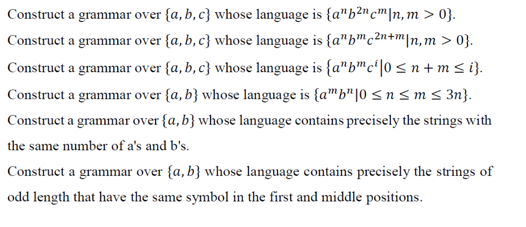 Solved Construct A Grammar Over (a, B,c) Whose Language Is | Chegg.com