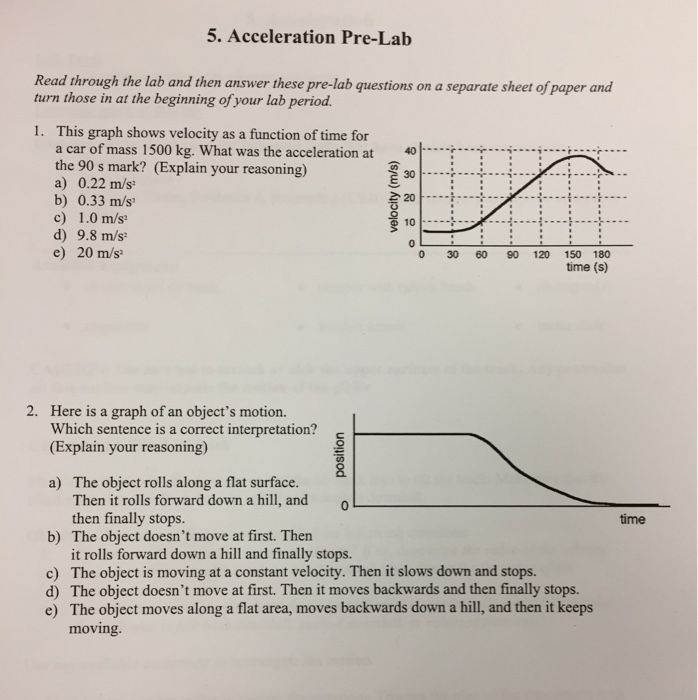 Solved 5. Acceleration Pre-Lab Read through the lab and then | Chegg.com