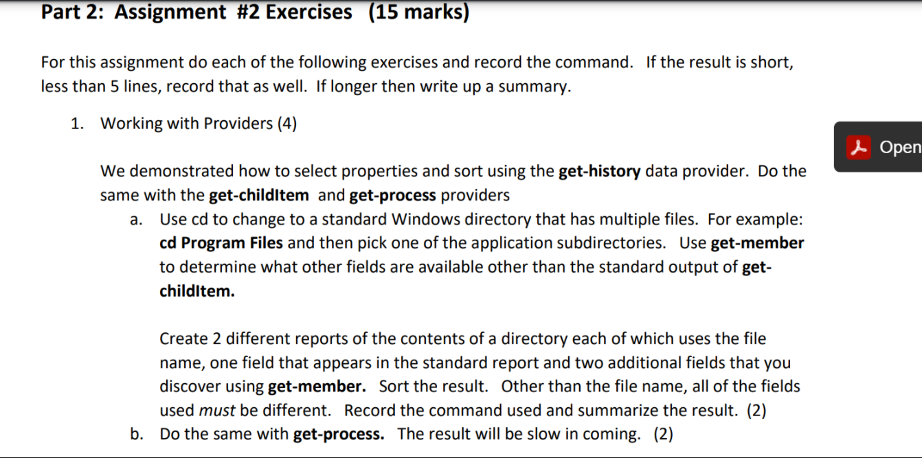 Solved Part 2: Assignment #2 Exercises (15 marks) For this | Chegg.com