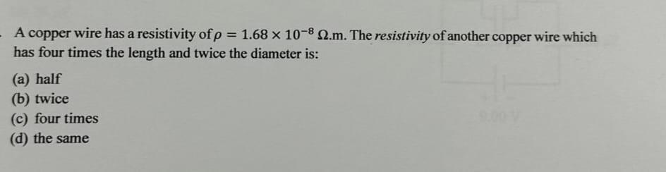 Solved A copper wire has a resistivity of ρ=1.68×10−8Ω.m. | Chegg.com