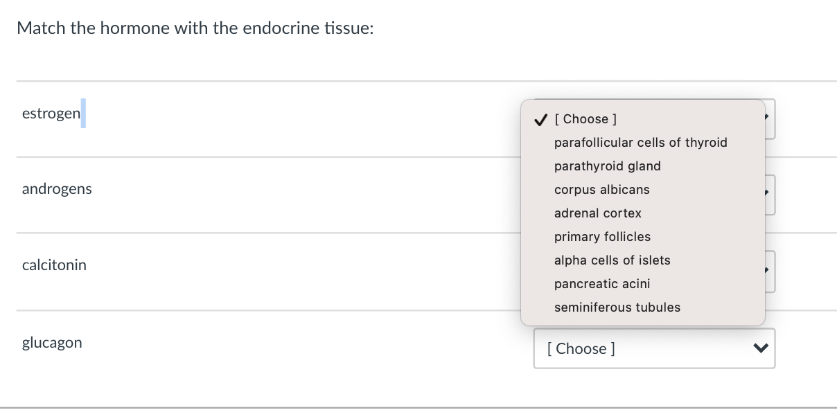 Solved Match the hormone with the endocrine tissue: estrogen | Chegg.com