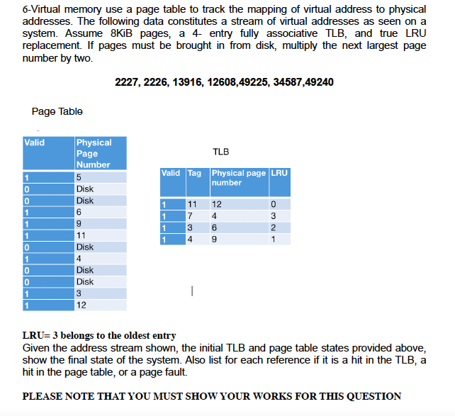Solved 6-Virtual memory use a page table to track the | Chegg.com