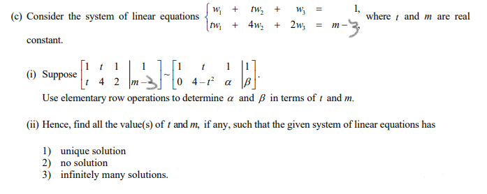 Solved + = 1, (C) Consider the system of linear equations w, | Chegg.com