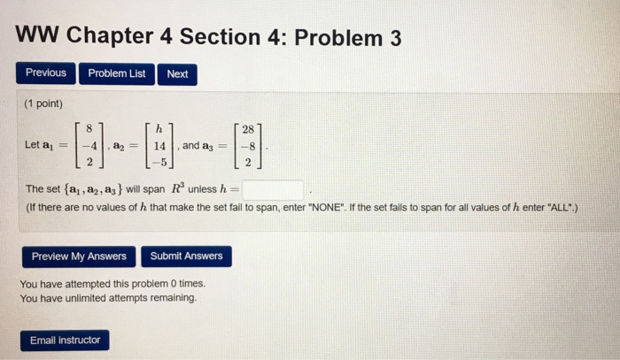 Solved WW Chapter 4 Section 4: Problem 3 Previous Problem | Chegg.com