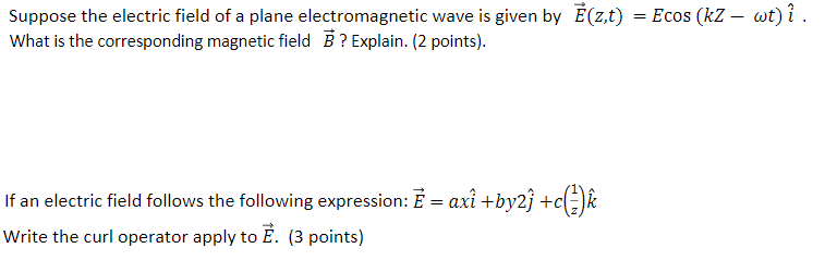 Solved Suppose The Electric Field Of A Plane Electromagne Chegg Com