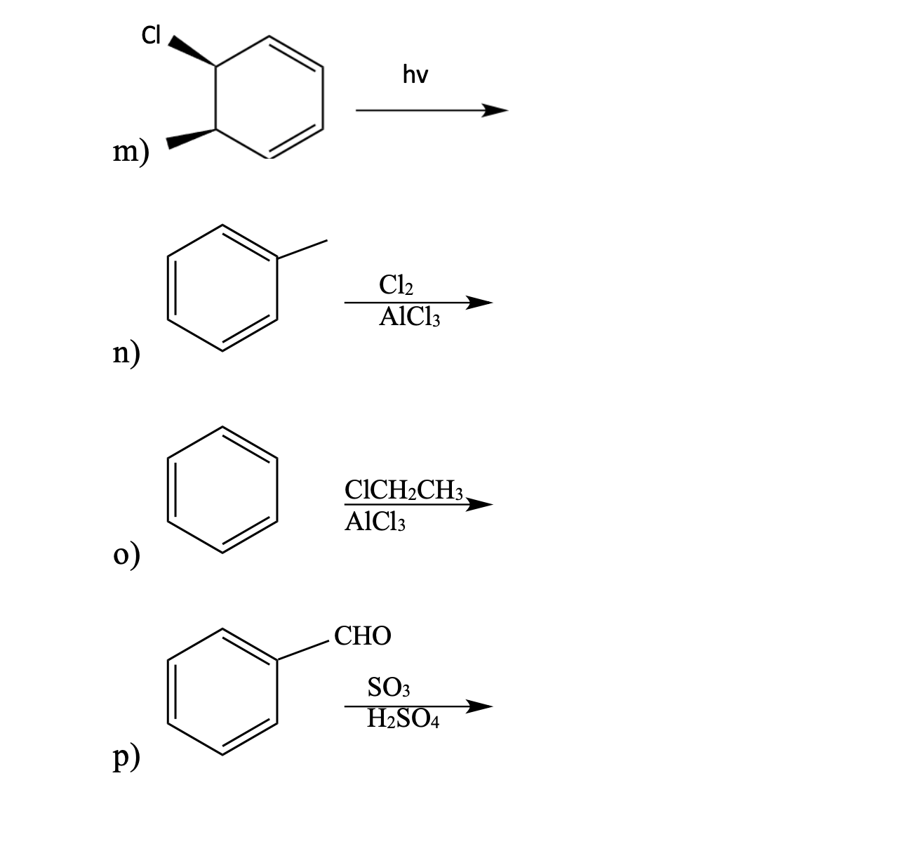 Solved hv n) AlCl3 Cl2 o) p) | Chegg.com