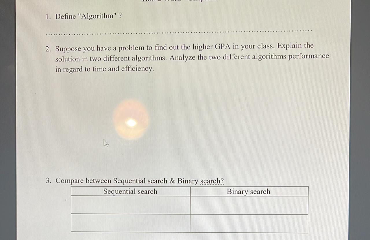 Solved 1. Define "Algorithm"? 2. Suppose You Have A Problem | Chegg.com