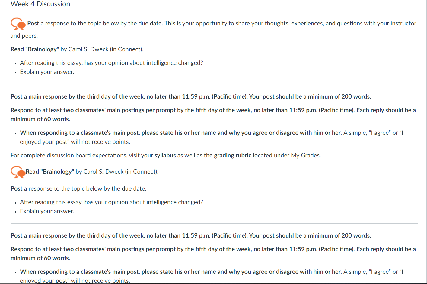 Week 4 Discussion Post a response to the topic below