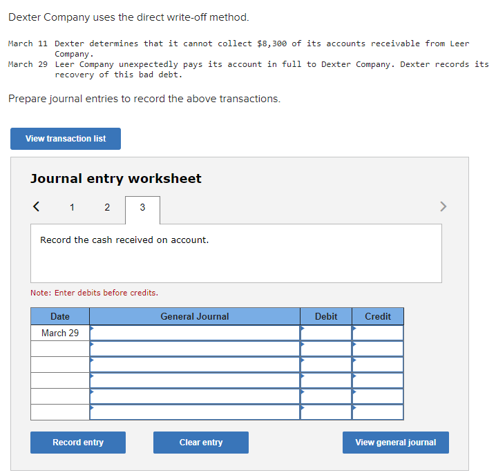 Solved Dexter Company uses the direct write-off method. | Chegg.com