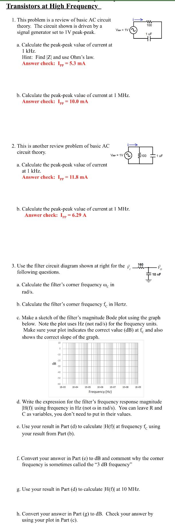Solved Transistors at High Frequency 1. This problem is a | Chegg.com