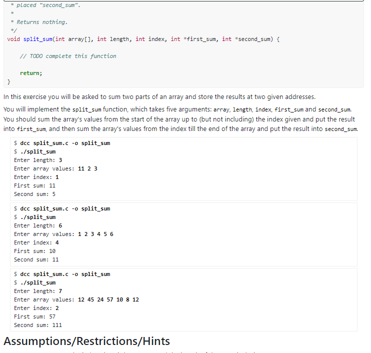Solved SELF-TEST QUESTION: Sum an array into two smaller | Chegg.com
