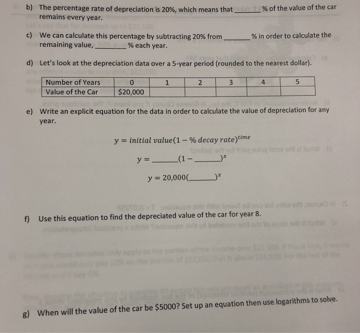 Solved 6) Most cars lose value each year by a process known