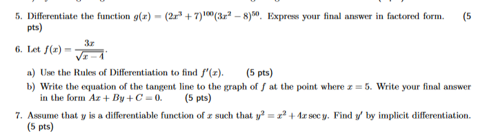 Solved 5. Differentiate The Function | Chegg.com