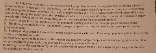 Solved 8. A dog food company wishes to test a new ompany Chegg