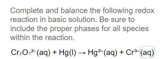 Solved Complete And Balance The Following Redox Reaction In | Chegg.com