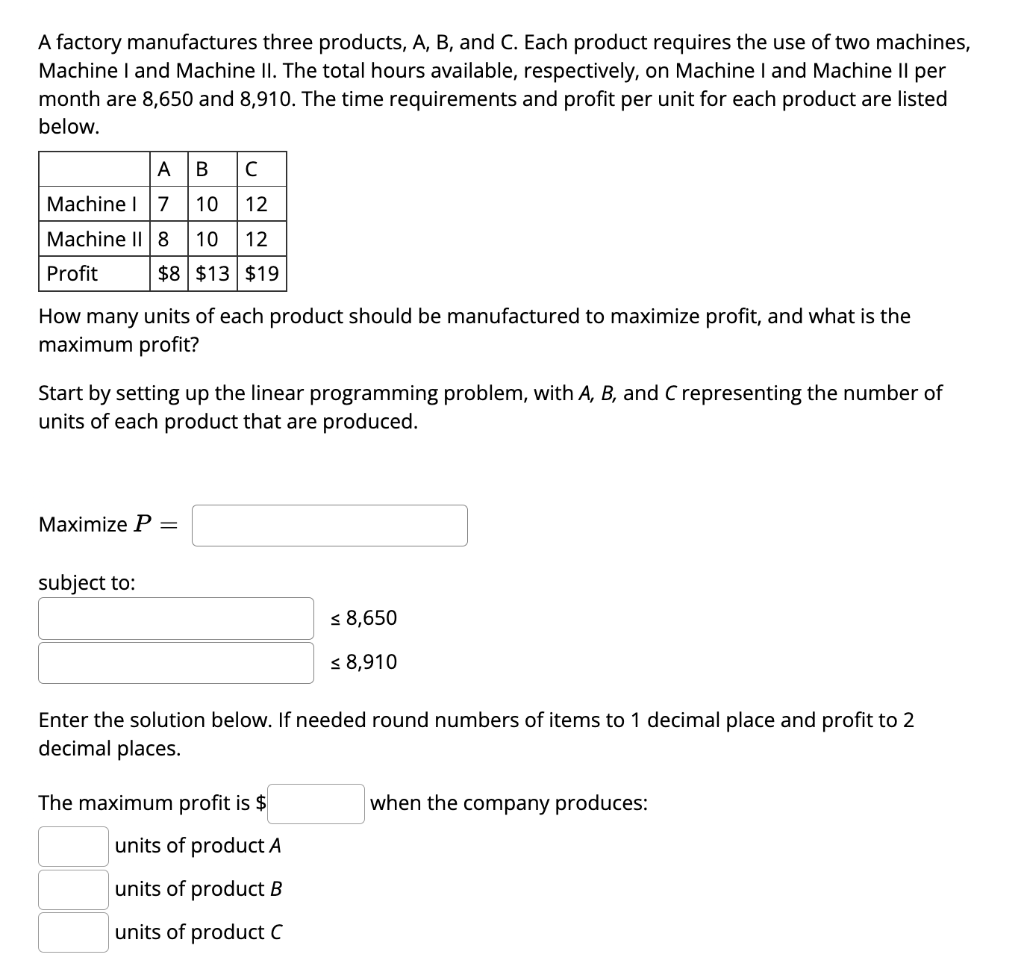 Solved A Factory Manufactures Three Products, A, B, And C. | Chegg.com