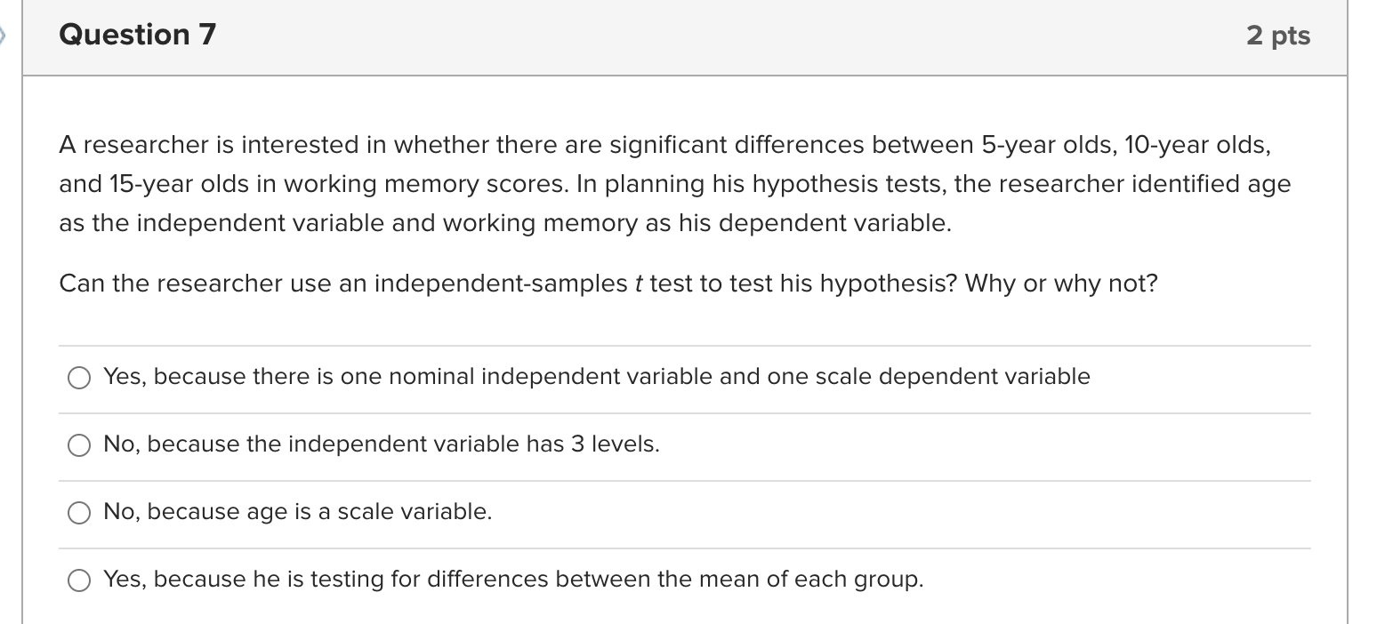 Solved Question 7 2 Pts A Researcher Is Interested In | Chegg.com