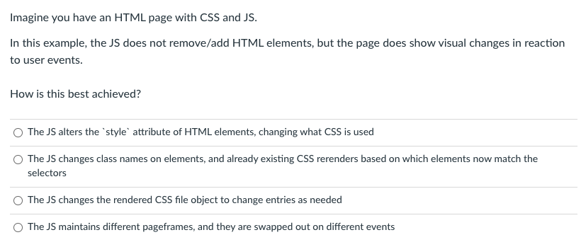Solved Imagine you have an HTML page with CSS and JS. In | Chegg.com