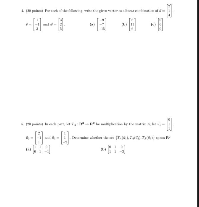 Solved 4. (20 points) For each of the following, write the | Chegg.com