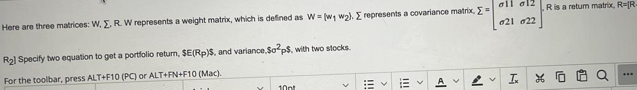 Solved oll 012 R is a return matrix, R=[R- 021 022 Here are | Chegg.com